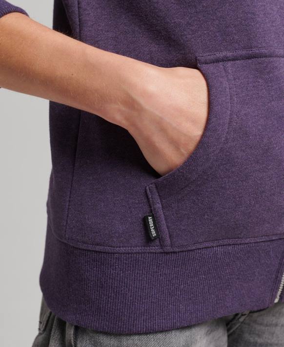 kadınlar Superdry mor organik pamuklu temel logolu fermuarlı kapşonlu NNTB5930