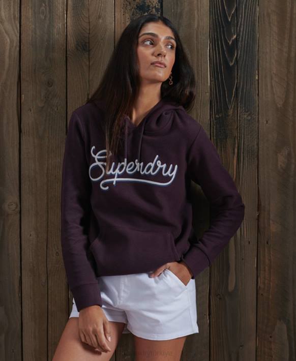 kadınlar Superdry mor süper yumuşak nervürlü kapşonlu NNTB6180