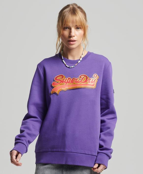 kadınlar Superdry mor vintage logo sezonluk mürettebat sweatshirt NNTB3460