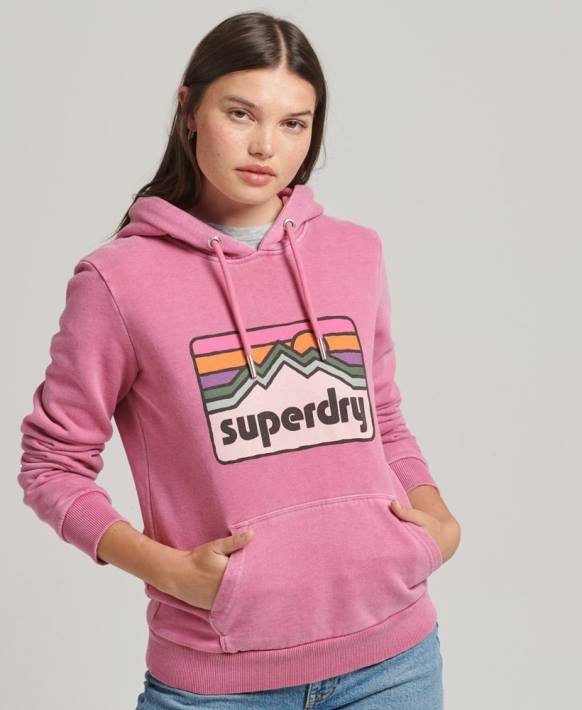 kadınlar Superdry pembe 90'lar arazi grafikli kapüşonlu üst NNTB5749