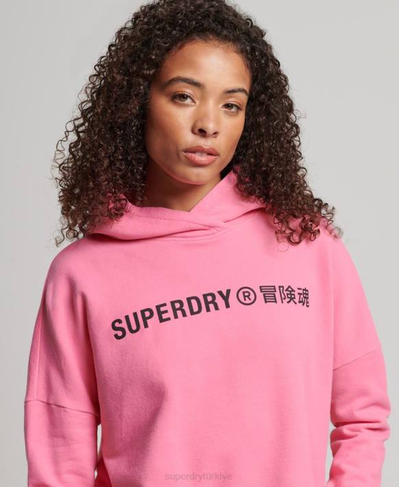 kadınlar Superdry pembe çekirdek spor kırpma kutusu kapşonlu NNTB2303