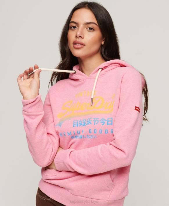 kadınlar Superdry pembe eski logo premium soluk kapşonlu NNTB3326