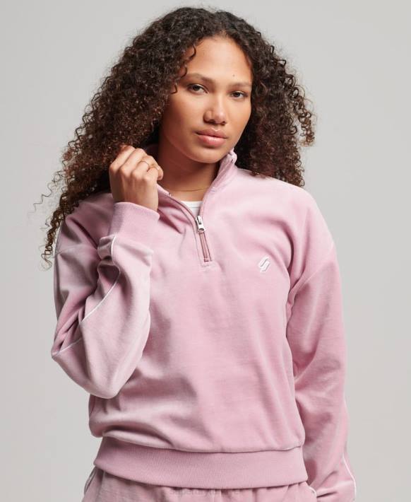 kadınlar Superdry pembe kadife henley sweatshirt NNTB3361
