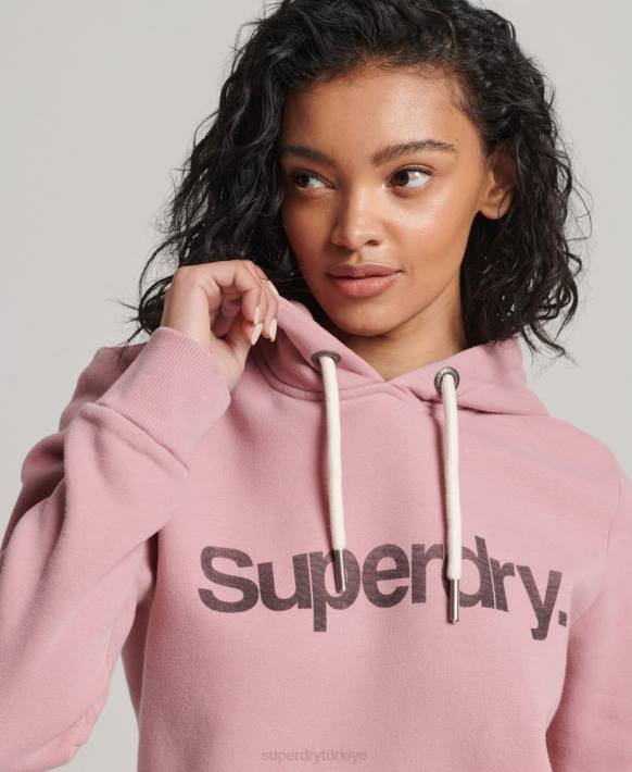 kadınlar Superdry pembe organik pamuk çekirdekli logolu kapşonlu NNTB5967