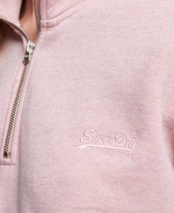 kadınlar Superdry pembe organik pamuklu eski logo henley sweatshirt NNTB3404