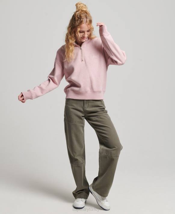 kadınlar Superdry pembe organik pamuklu eski logo henley sweatshirt NNTB3404