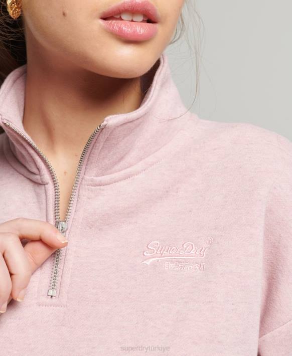 kadınlar Superdry pembe organik pamuklu eski logo henley sweatshirt NNTB5886