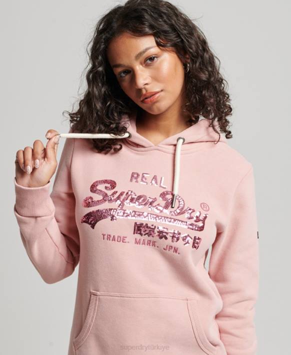 kadınlar Superdry pembe süslenmiş kapşonlu NNTB3314