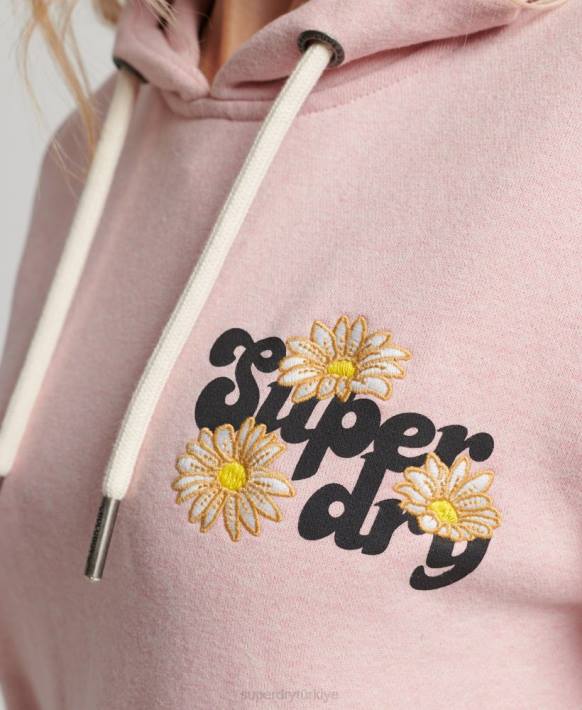 kadınlar Superdry pembe vintage çiçek desenli kapşonlu NNTB3408