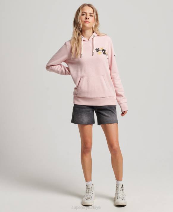 kadınlar Superdry pembe vintage çiçek desenli kapşonlu NNTB3408