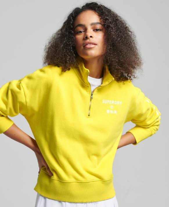 kadınlar Superdry sarı core spor yarım fermuarlı sweatshirt NNTB6009
