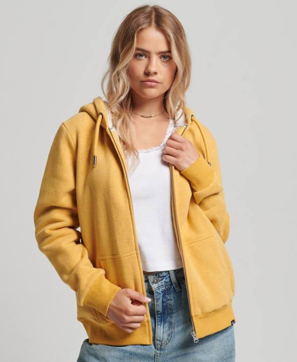 kadınlar Superdry sarı essential borg astarlı fermuarlı kapşonlu NNTB5754