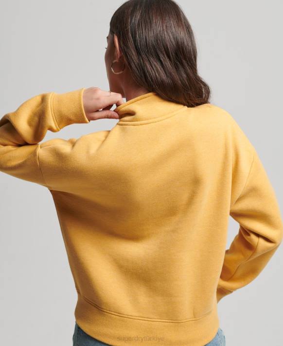 kadınlar Superdry sarı organik pamuklu eski logo henley sweatshirt NNTB3372