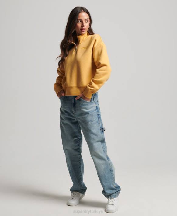 kadınlar Superdry sarı organik pamuklu eski logo henley sweatshirt NNTB3372