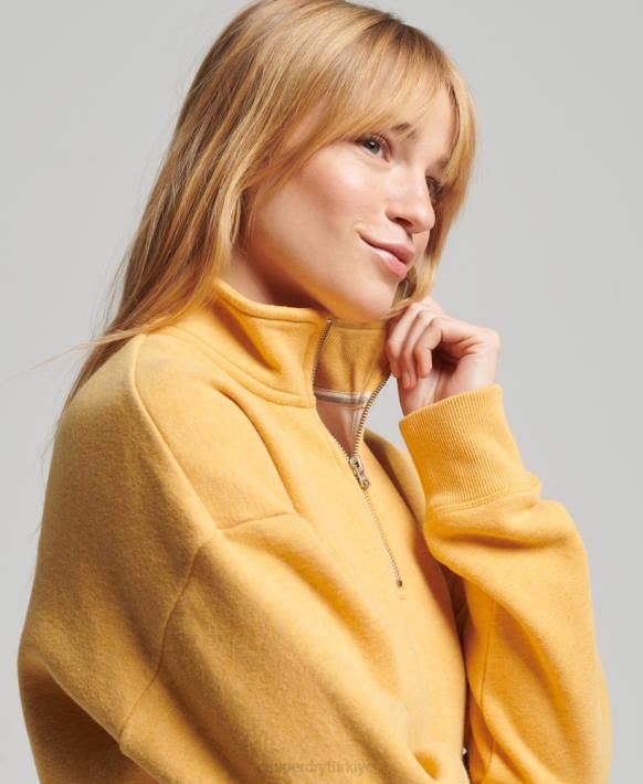 kadınlar Superdry sarı organik pamuklu eski logo henley sweatshirt NNTB3471