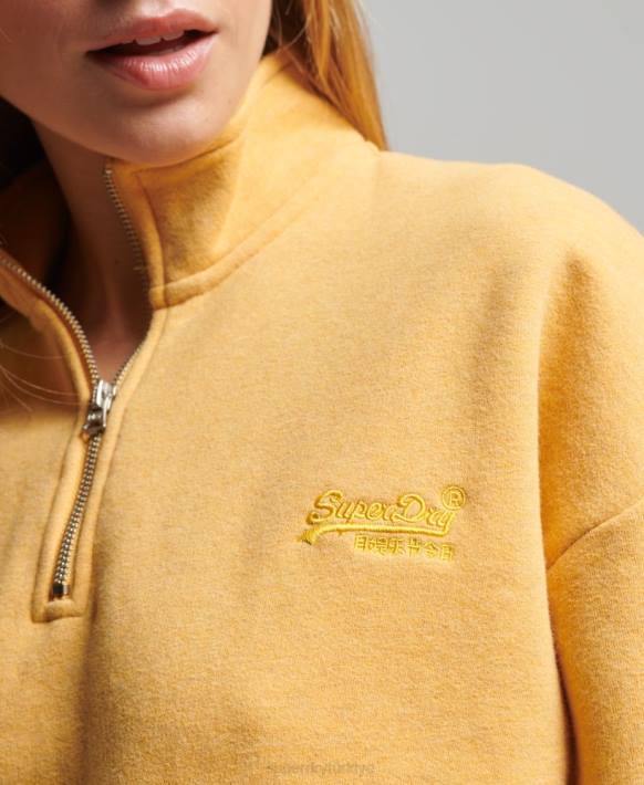 kadınlar Superdry sarı organik pamuklu eski logo henley sweatshirt NNTB3471