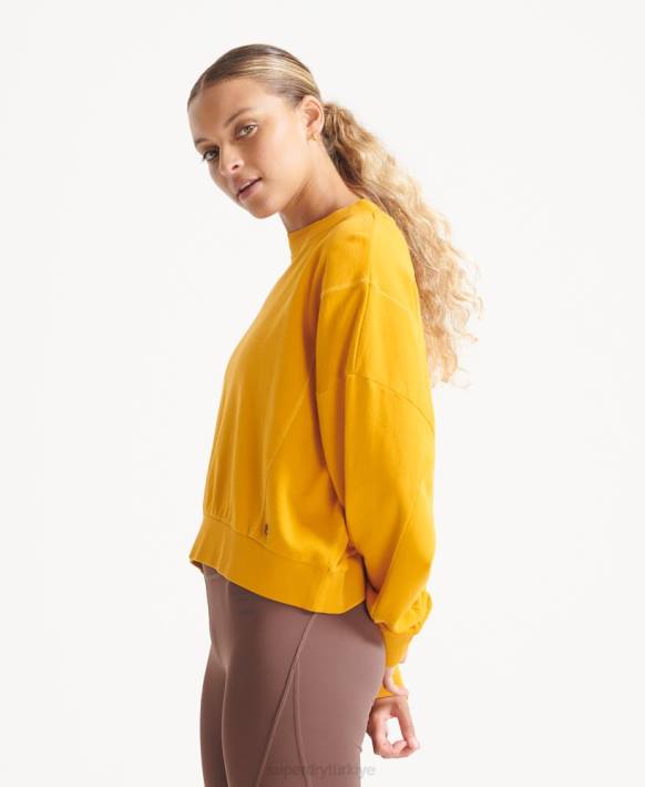 kadınlar Superdry sarı organik pamuklu esnek batwing ekip sweatshirt NNTB5830