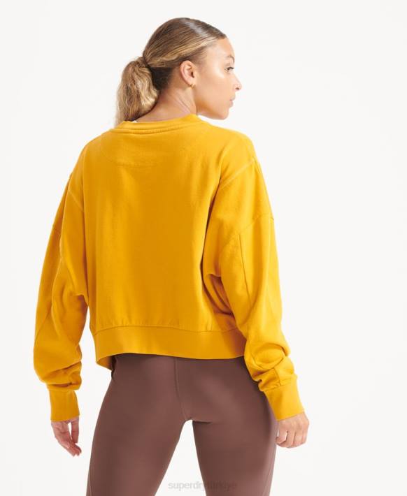 kadınlar Superdry sarı organik pamuklu esnek batwing ekip sweatshirt NNTB5830