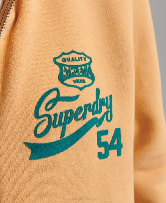 kadınlar Superdry sarı senaryo kolej fermuarlı kapüşonlu svetşört NNTB3498