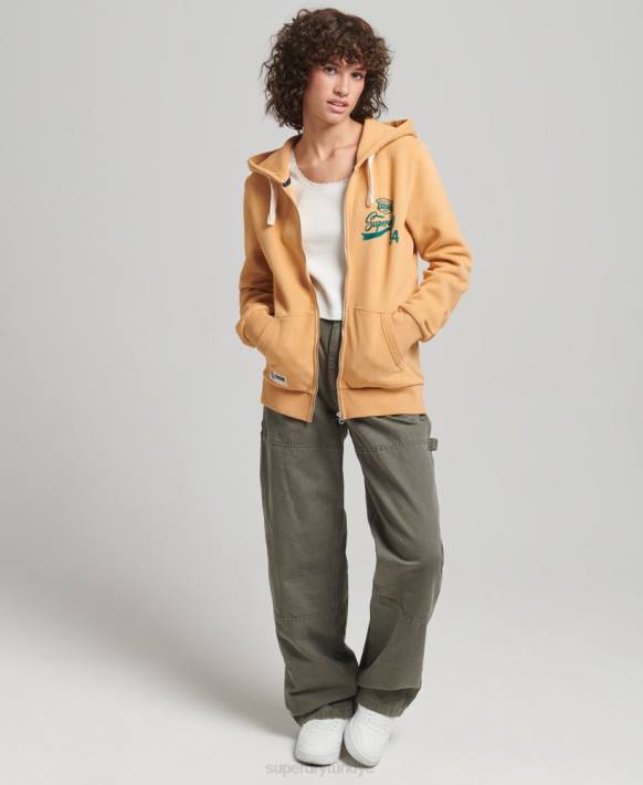 kadınlar Superdry sarı senaryo kolej fermuarlı kapüşonlu svetşört NNTB3498