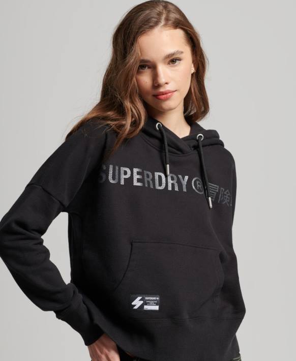 kadınlar Superdry siyah bağımsız logo folyo kısa kapşonlu NNTB5780