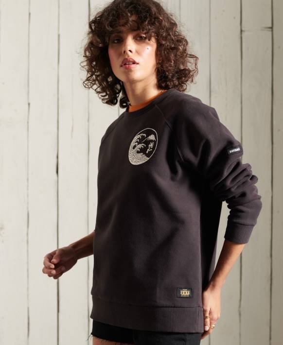 kadınlar Superdry siyah bohem bant sweatshirt NNTB6118