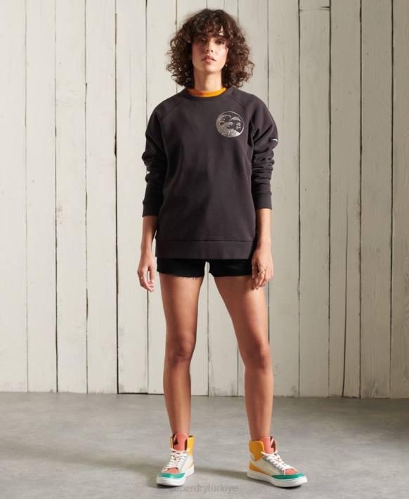 kadınlar Superdry siyah bohem bant sweatshirt NNTB6118