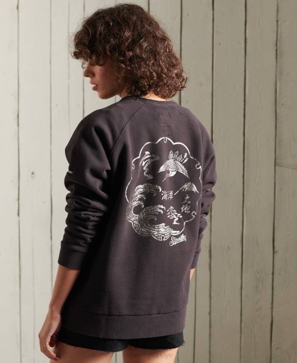 kadınlar Superdry siyah bohem bant sweatshirt NNTB6118