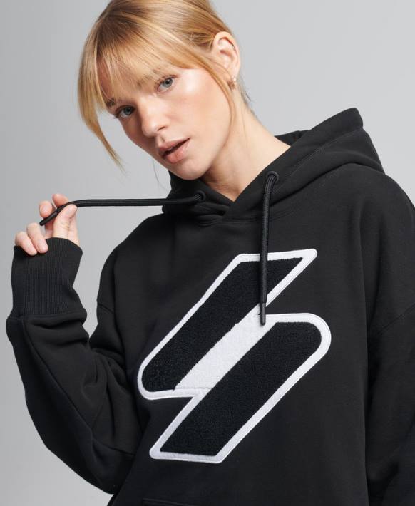kadınlar Superdry siyah code şönil büyük beden kapşonlu NNTB5954