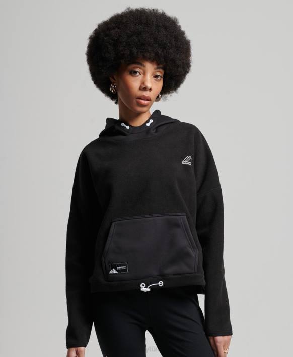 kadınlar Superdry siyah dağ polar ekin kapşonlu NNTB5932
