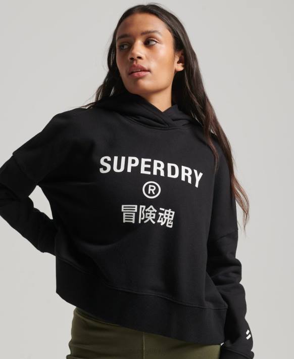 kadınlar Superdry siyah çekirdek spor kırpma kutusu kapşonlu NNTB2302