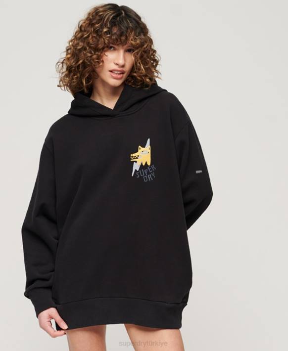 kadınlar Superdry siyah göçebe halk kapşonlu NNTB3290