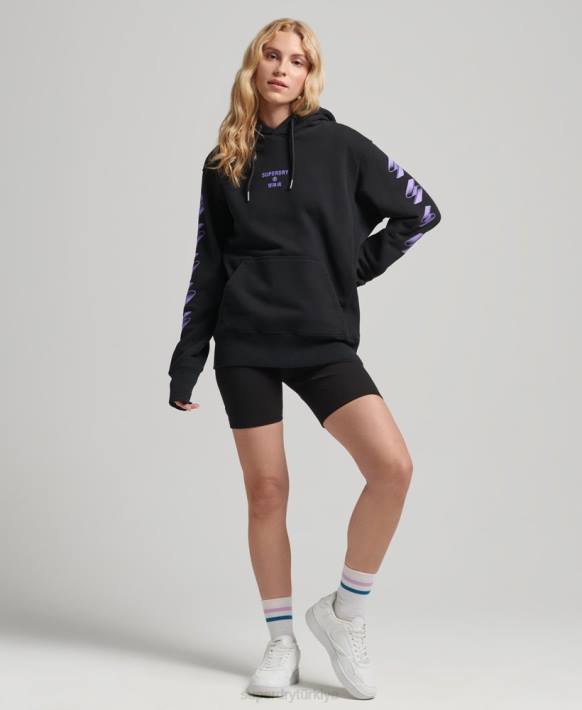 kadınlar Superdry siyah kod noktalı resim logosu büyük boy kapşonlu NNTB3491