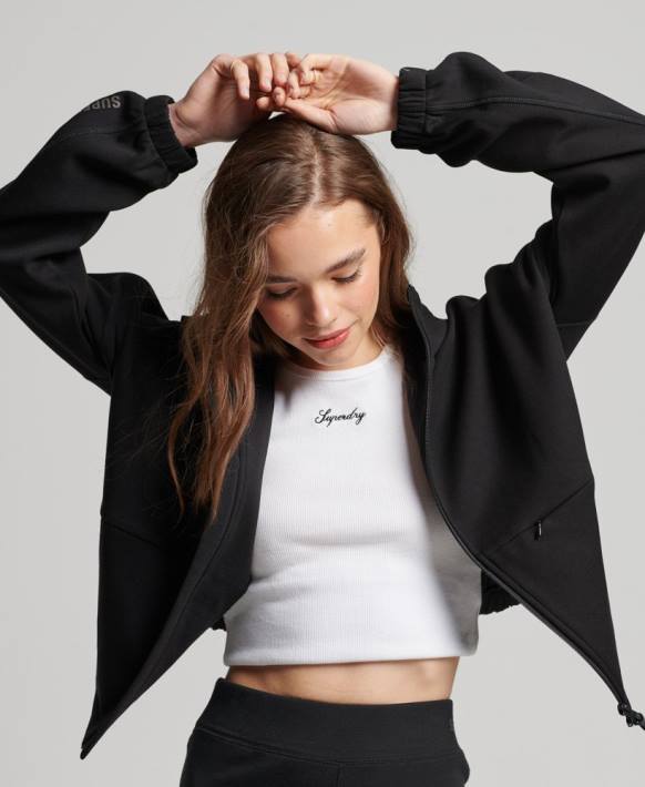 kadınlar Superdry siyah kod teknoloji fermuarlı kapşonlu NNTB3342