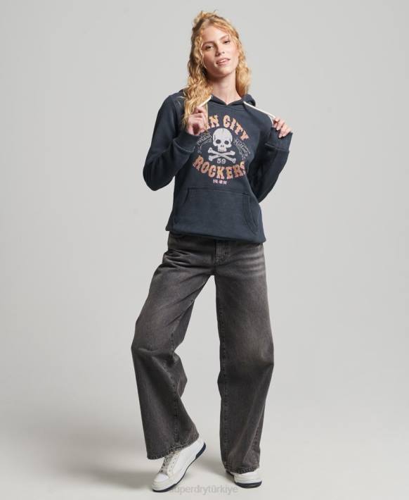 kadınlar Superdry siyah marka metal kapşonlu NNTB3300