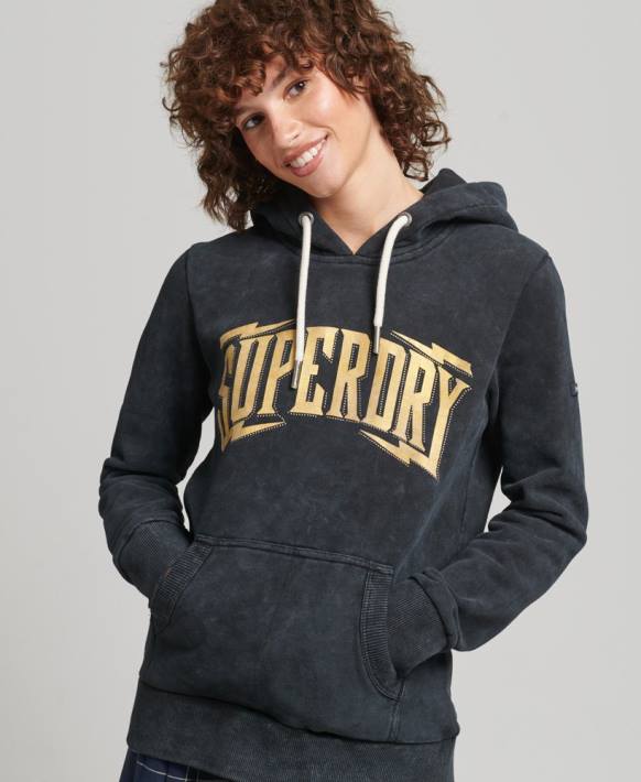 kadınlar Superdry siyah marka metal kapşonlu NNTB5783