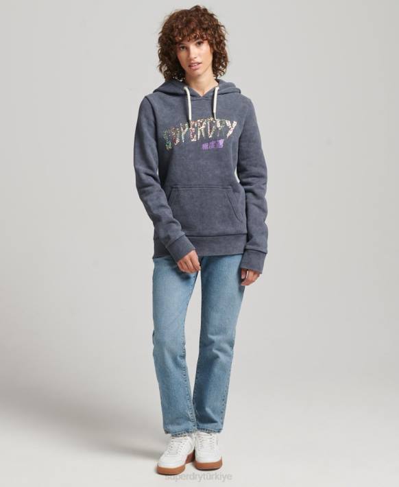 kadınlar Superdry siyah marka metal kapşonlu NNTB5849