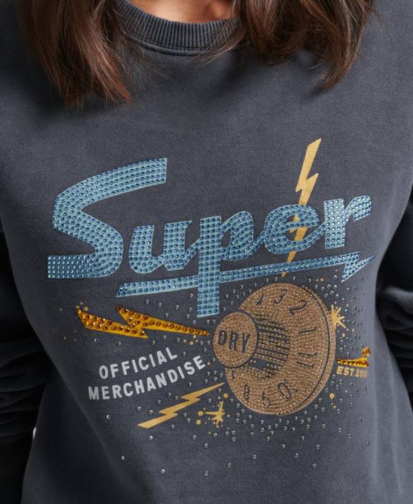 kadınlar Superdry siyah marka metal mürettebat sweatshirt NNTB6037