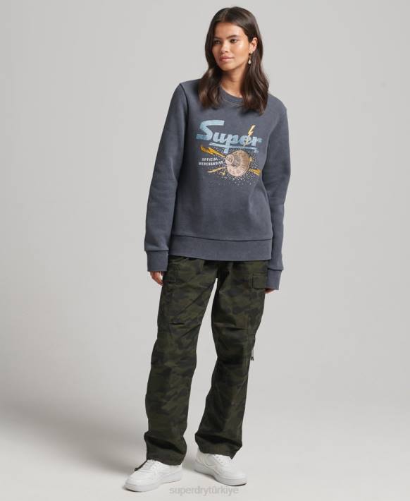 kadınlar Superdry siyah marka metal mürettebat sweatshirt NNTB6037