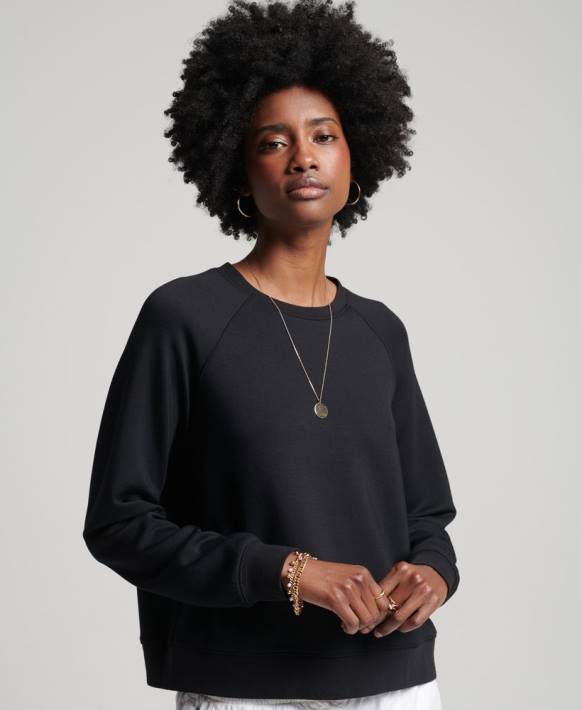 kadınlar Superdry siyah modal ekip sweatshirt NNTB5788