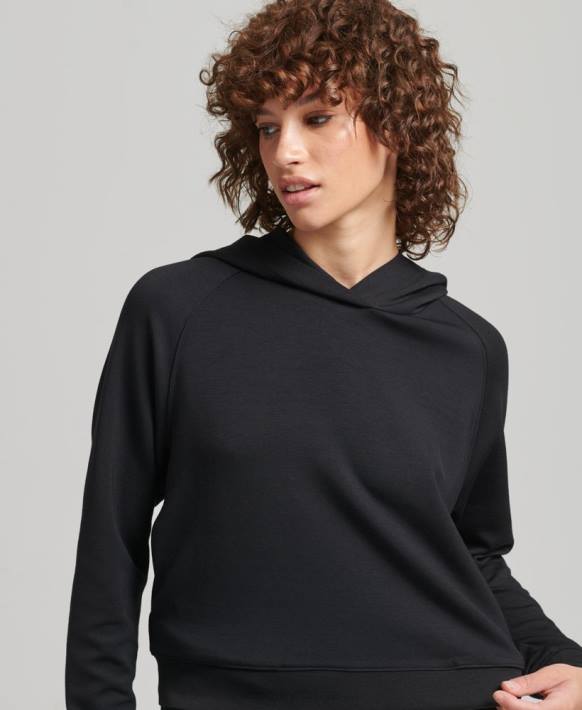 kadınlar Superdry siyah modal yumuşak kapşonlu NNTB5823