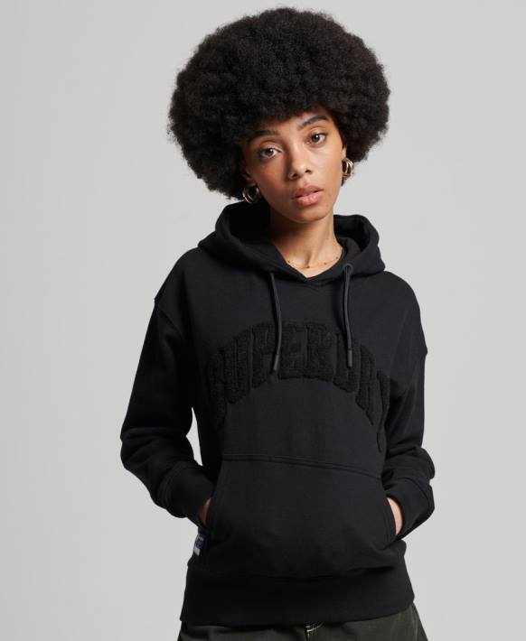 kadınlar Superdry siyah üniversite kemeri mono kapşonlu NNTB6066