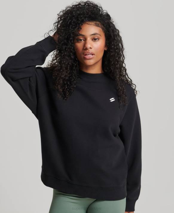 kadınlar Superdry siyah organik pamuk çekirdek ekip sweatshirt NNTB6349