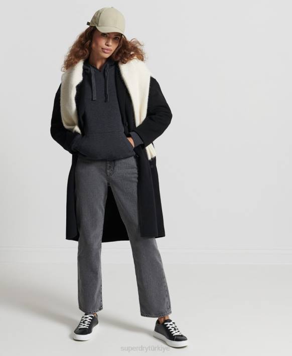 kadınlar Superdry siyah organik pamuk temel organik pamuklu kapşonlu NNTB6686