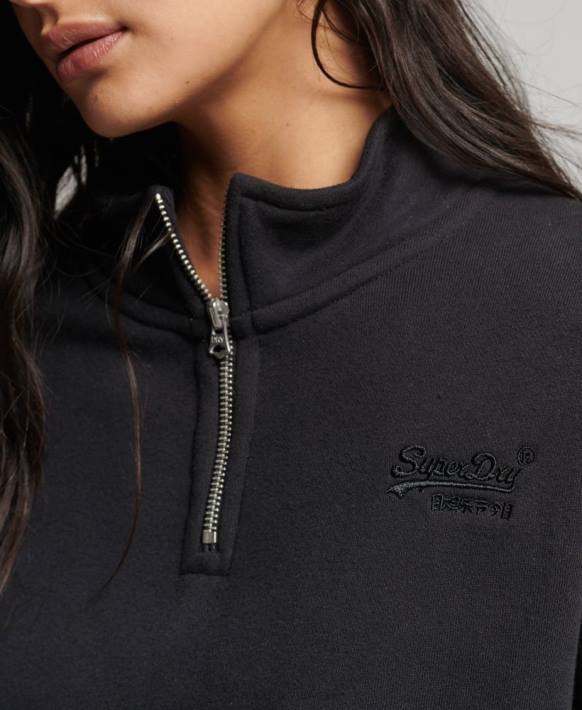 kadınlar Superdry siyah organik pamuklu eski logo henley sweatshirt NNTB5794