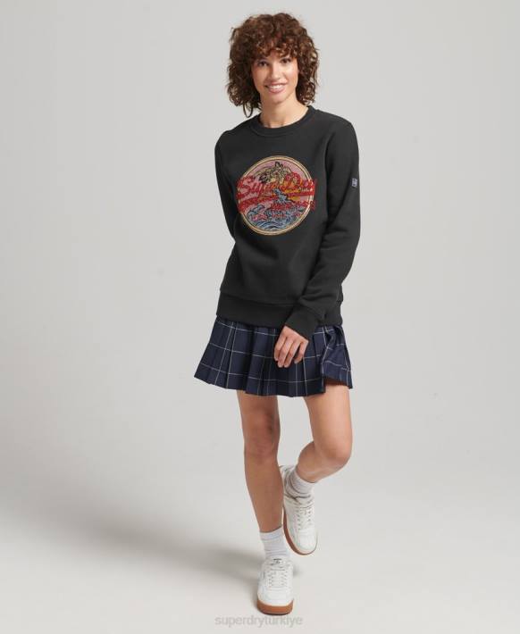 kadınlar Superdry siyah vintage logo anlatı taklidi ekip sweatshirt NNTB5772
