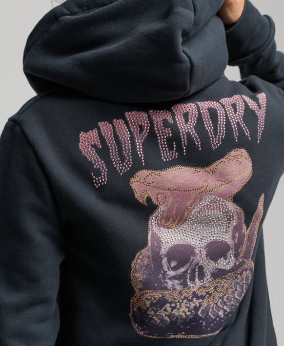 kadınlar Superdry siyah vintage ürün mağazası fermuarlı kapüşonlu svetşört NNTB3382