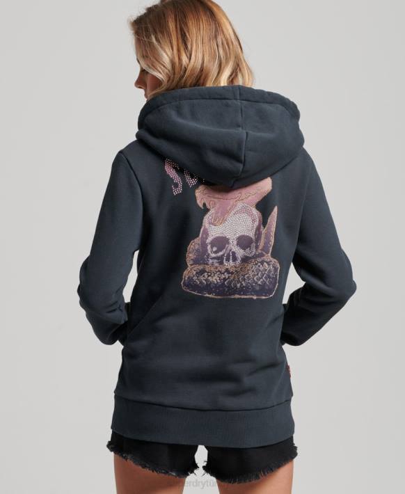 kadınlar Superdry siyah vintage ürün mağazası fermuarlı kapüşonlu svetşört NNTB3382