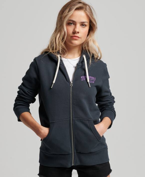 kadınlar Superdry siyah vintage ürün mağazası fermuarlı kapüşonlu svetşört NNTB3382