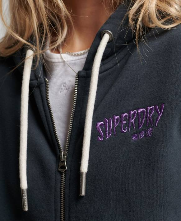 kadınlar Superdry siyah vintage ürün mağazası fermuarlı kapüşonlu svetşört NNTB3382